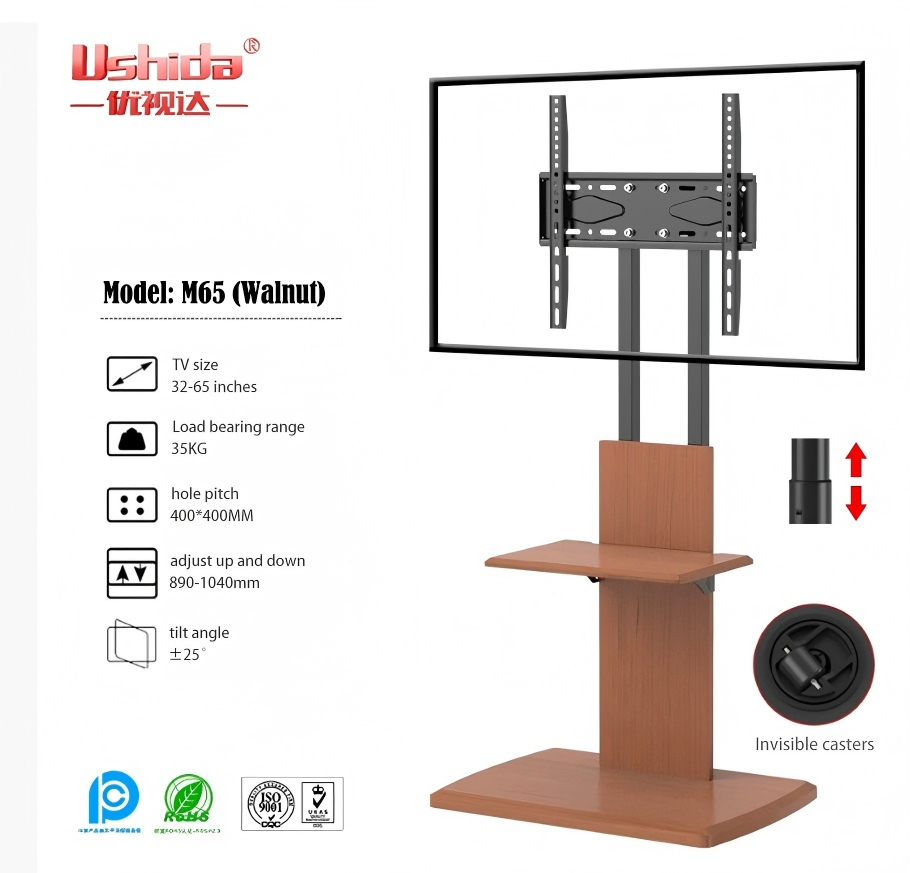 Live Streaming Floor Stand with Meeting Light Oak Finish