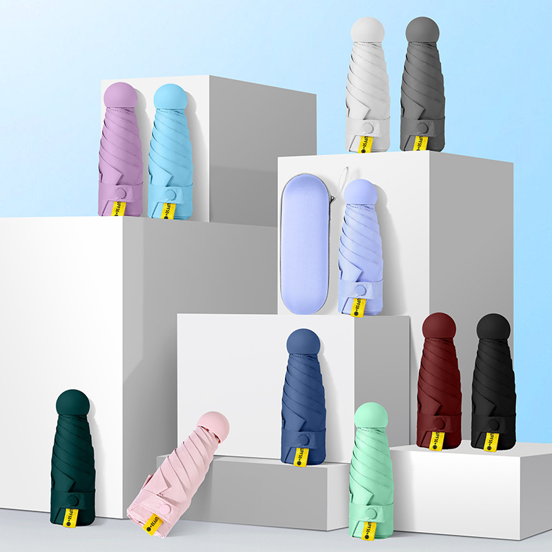 High Quality Windproof UV Foldable Promotional Small Pocket 8 Bone Capsule 5 Fold Mini Umbrella with Logo Custom