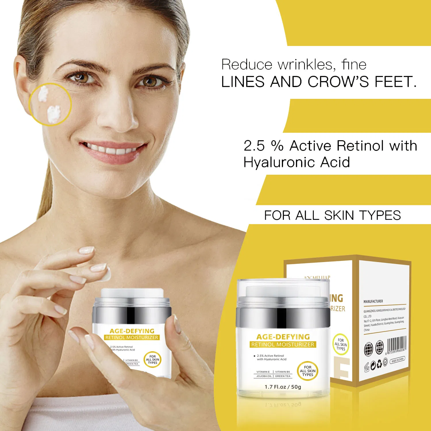 Private Label Organic Remove Wrinkle Vitamin E Hyaluronic Acid Moisturizer Anti Aging Retinol Face Cream