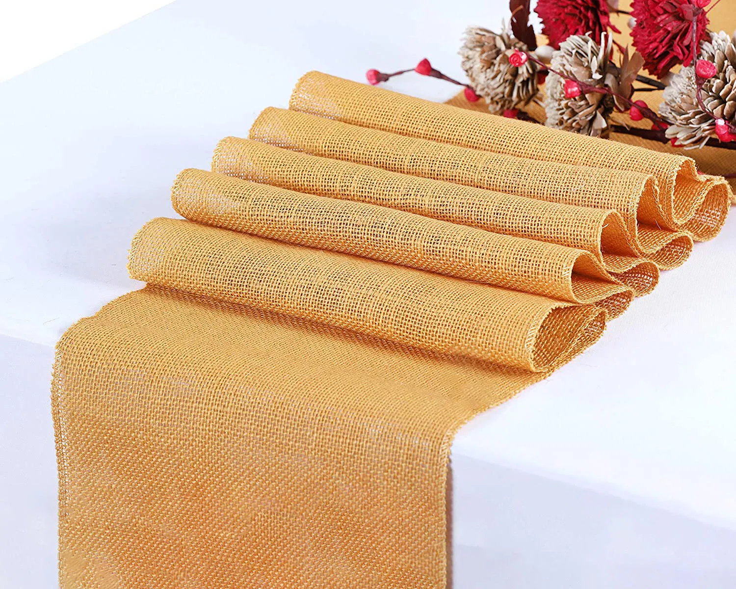 Light Orange Farmhouse Burlap Table Runner
