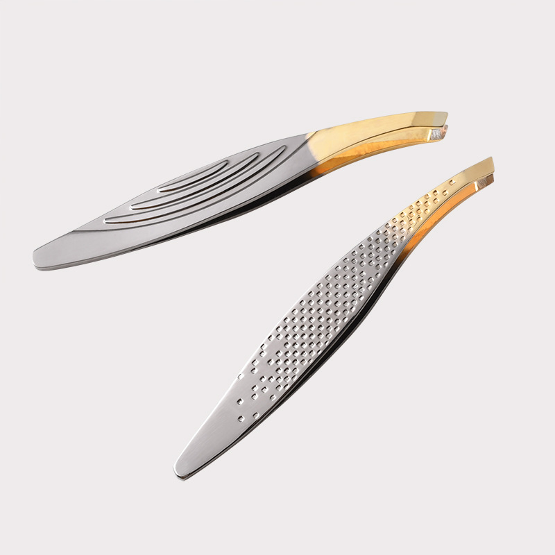 Black Gold Two-Color Stainless Steel Eyebrow Clip Tweezers Oblique Mouth
