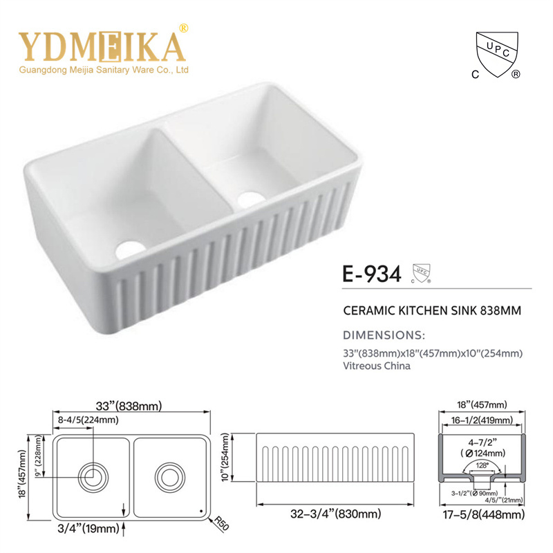 Hot Selling 24 Inch Farmhouse Ceramic Sink Single Bowl White Apron Front Kitchen Ceramic Kitchen Sink
