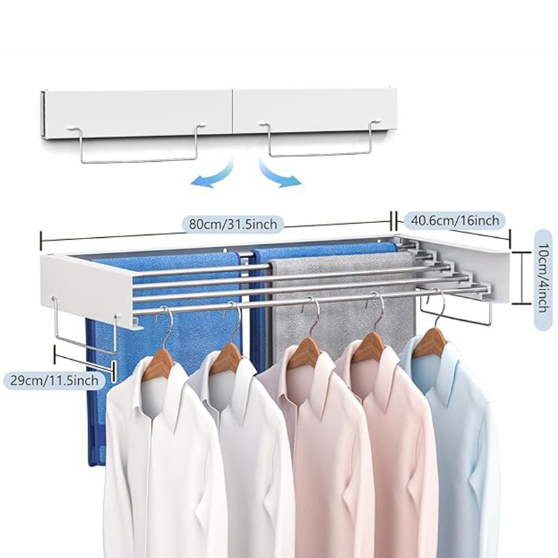 Folding Hidden Pull out Balcony Vertical Outdoor Laundry Clothes Metal Drying Rack Wall Mounted Storage Hanger Drying Rack for Store Kids Clothes