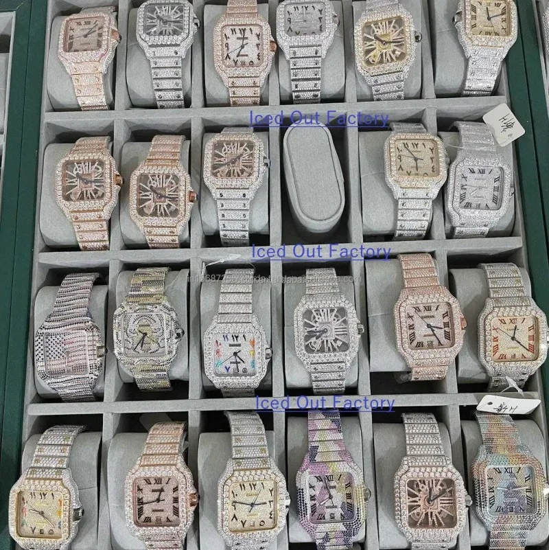 Super Cloned Moissanite Diamond All Ice Crystal Chronograph Vvs Clarity Diamond Watch