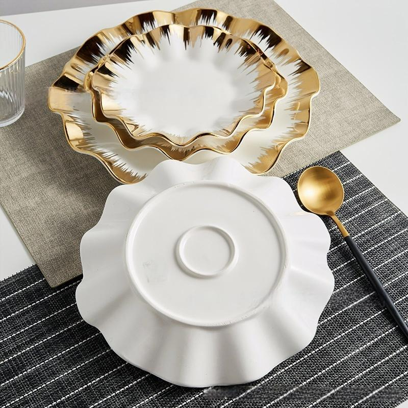 7/8/9 /10 Inch Soup Plate Cut Electroplating Golden Porcelain Ceramics Tableware