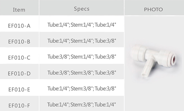 Quick-Connect Water Filter Adapter T Type Stem/Plug in Tee Adapter