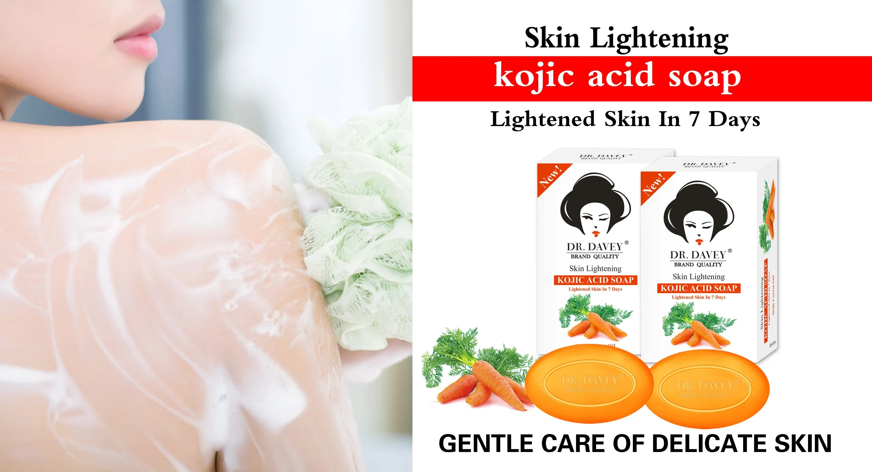 Dr. Davey Kojic Acid Skin and Face Soap Lightening Skin Within 7 Days with Carrot Oil