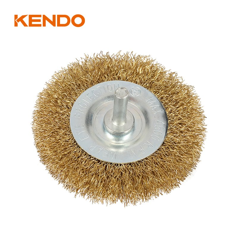 Kendo Crimped and Copperized Wire Mounted Wheel Brush Best for Working at Hard-to-Reach Areas, Such as Corners, Edges, Grooves and All Kinds of Recesses