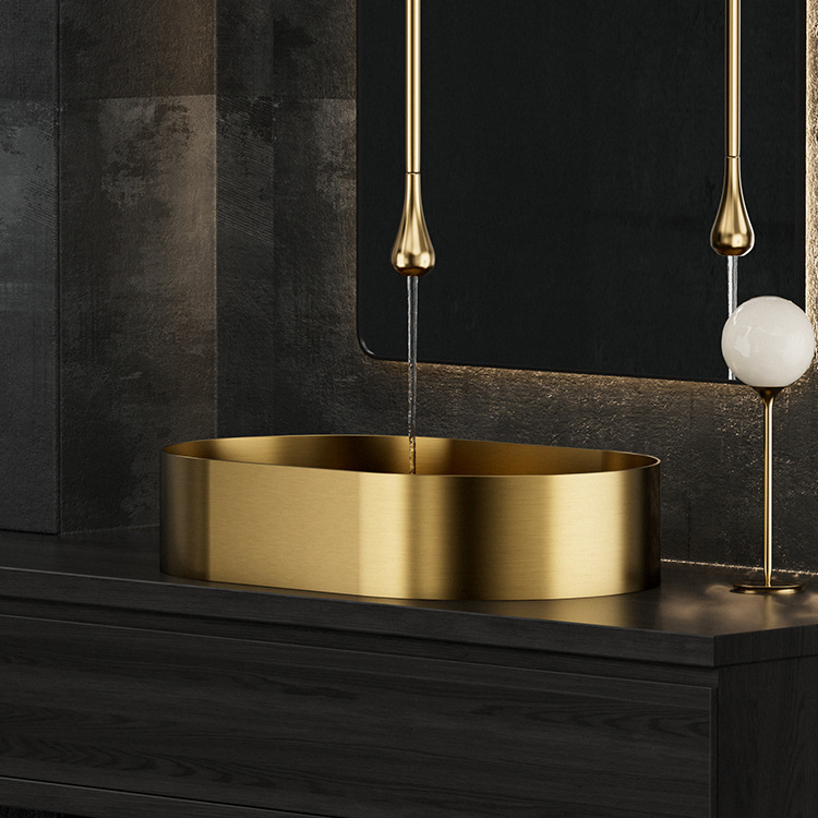 Раковина для ванной Aquacubic овальная, нержавеющая сталь, золото