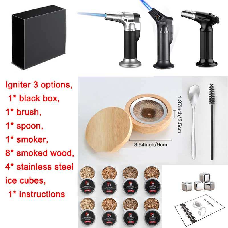 Luxury Handmade Wooden Cocktail Smoker Kit with Wood Chips Whiskey Smoker Torch Bar Accessories