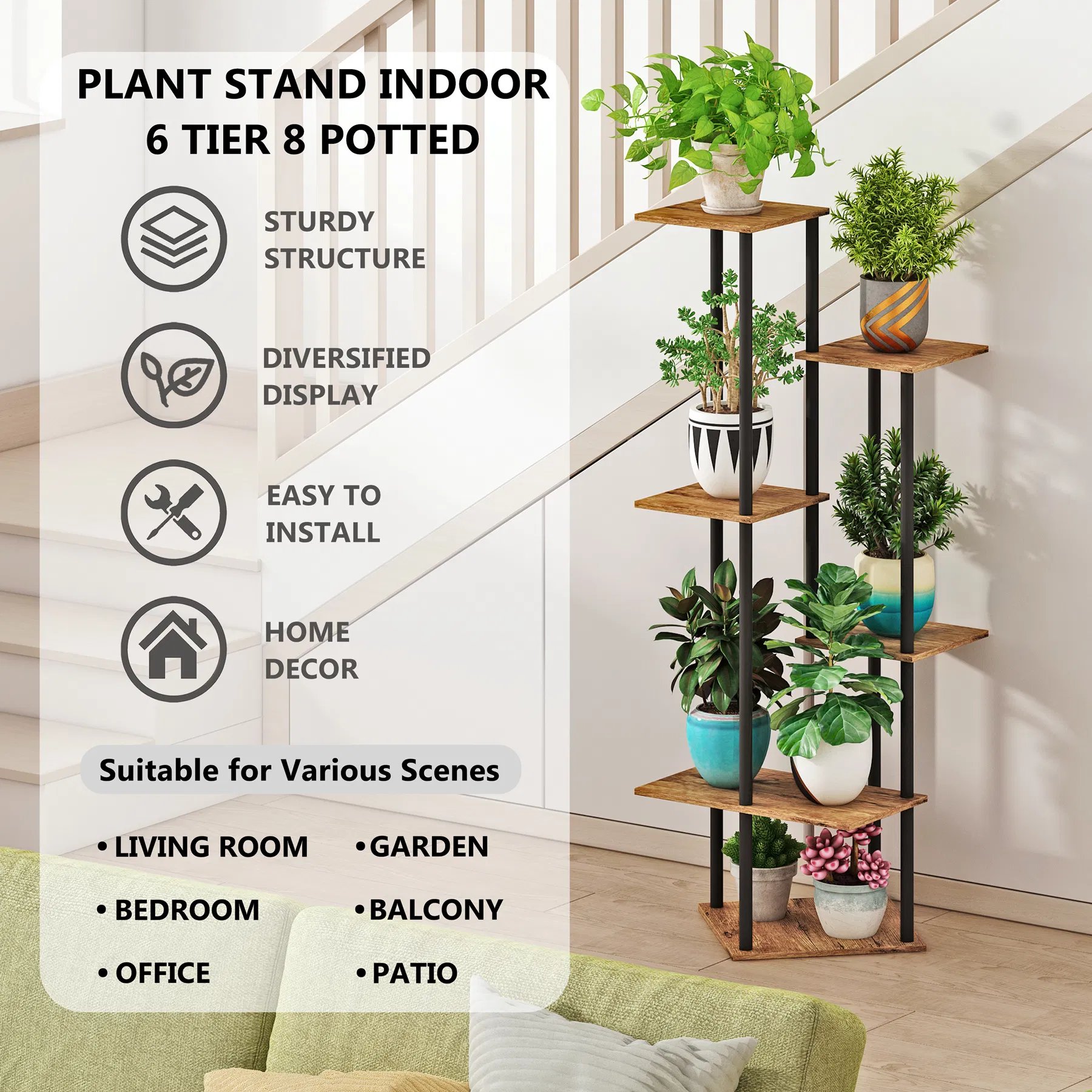 Stylish 6-Tier Indoor Corner Plant Stand for Multiple Pots