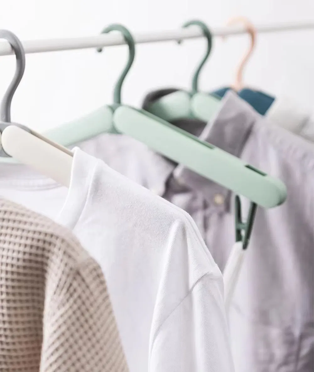 New Arrival Plastic Clothes Hangers in Green/Apricot/Pink/Blue/White with Portable/Fold-Able Design and 2 Durable Clips for Pants/Socks/Underwear/Shirt/Stocking