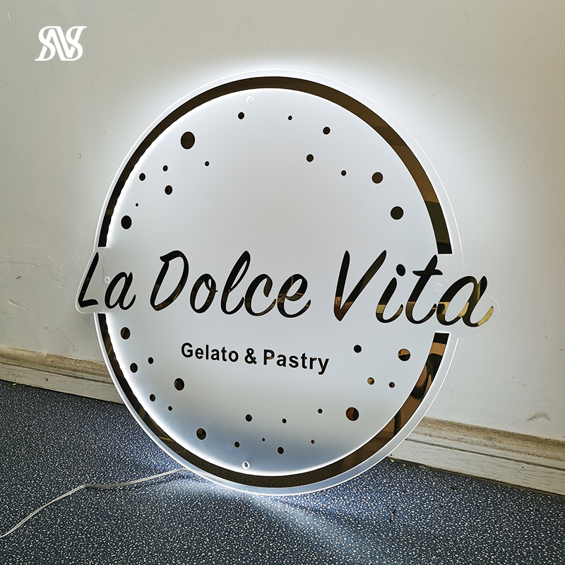 3D Outdoor Acrylic Circle Signage Advertising Gold Color Mirror Sign