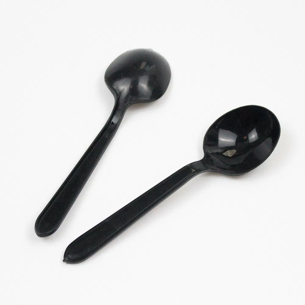 Dispsoable Plastic Cutlery 137mm Length PP Platsic Spoon Black Transparent for Dinner