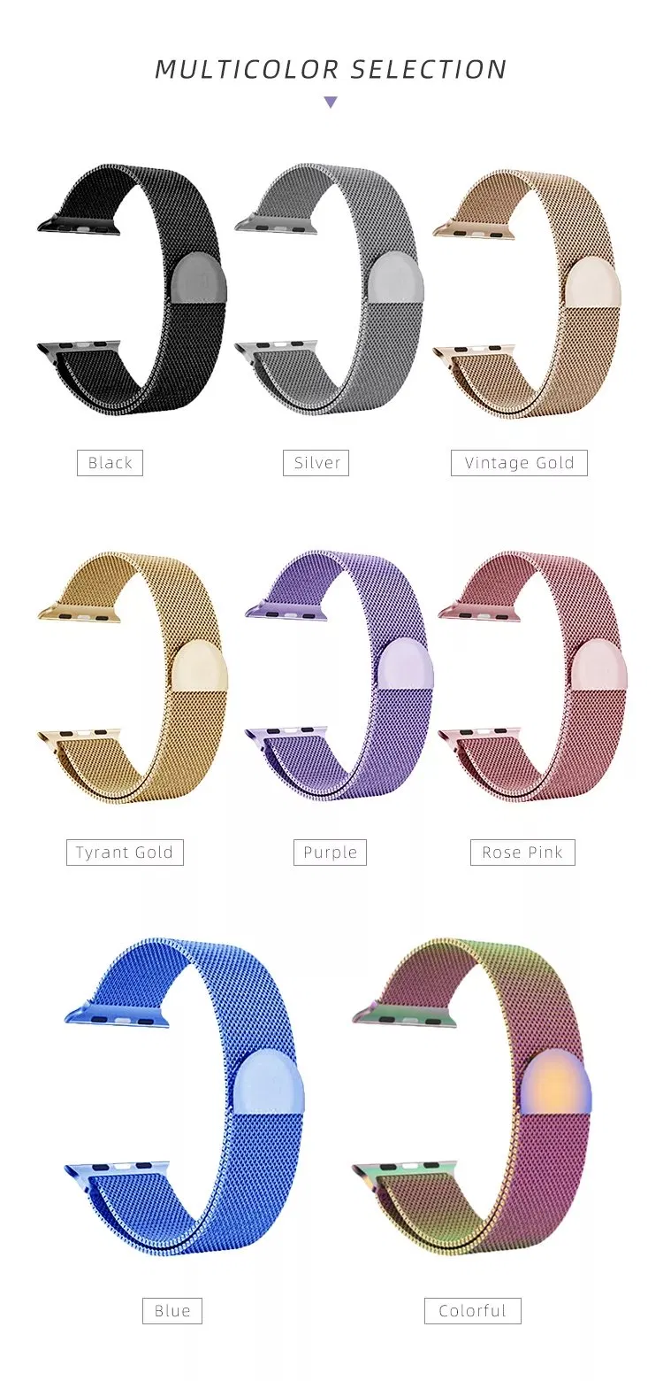 Color Strap Metal Loop Stainless Steel Watch Band Magnetic Buckle Strap Watch Band for Apple Watch iWatch Series Se 7 6 5 4 3 2 1