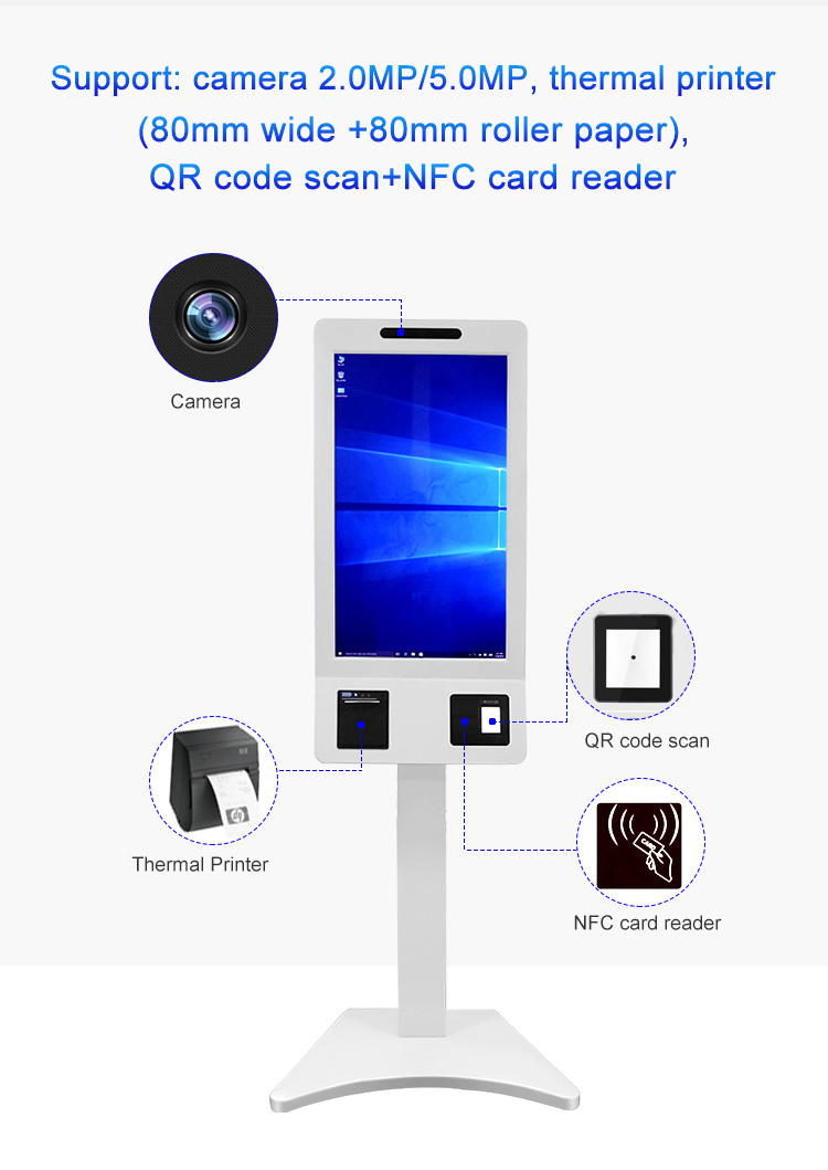 Automatic Interactive Self Service Payment Kiosk with Receipt Printer, Barcode Scanner