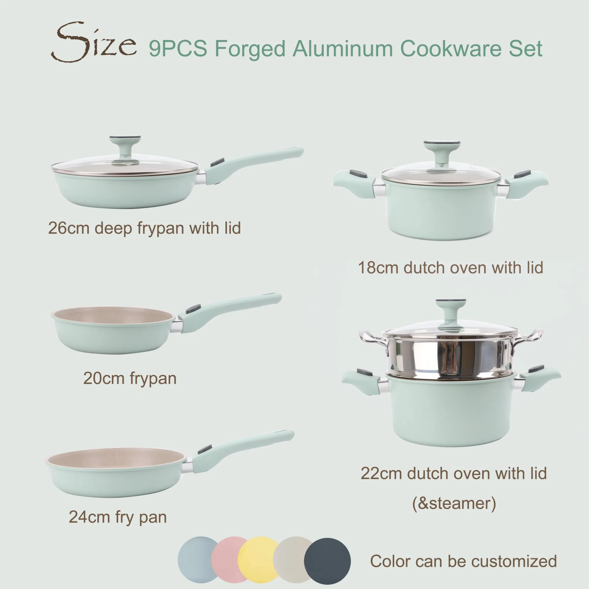 Factory Price 9PCS Kitchen Cookware Set Forged Aluminum Non-Stick Pot Set with Detachable Handle Cookware