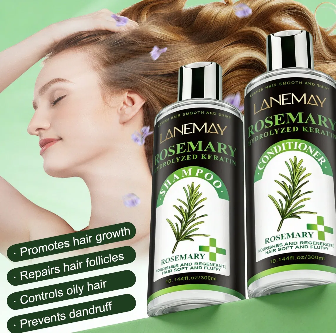Daily Cleansing for The Scalp Moisturizing for The Hair Nourishing for Natural Shine Smooth and Moisturizing Rosemary Hair-Thickening Shampoo and Conditioner