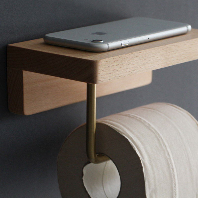 Toilet Paper Holder Roll Holder Roll Tissue Holder Bathroom Accessories Wall Mount Shelf Black Walnut/Beech and Brass Holder