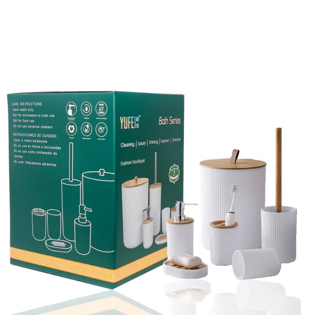 Bathroom Accessories Set 6PCS Toilet Brush, Trash Can & Soap Dispenser