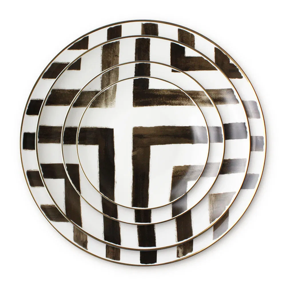 Creative Tableware Bowls and Plates Set with Gold Rim