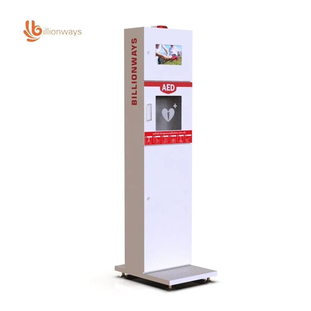 Factory Customized Metal Billionways Semi Automatic External Defibrillator First Aid and Curved Floor Standing Aed Cabinet
