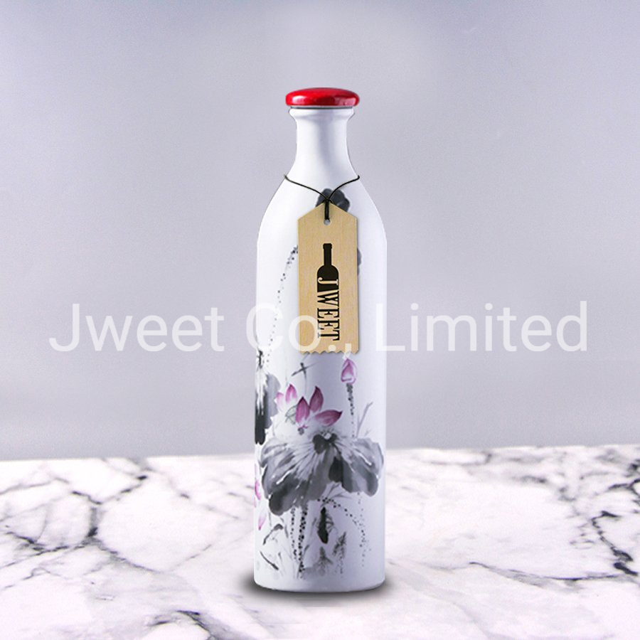 Color Coated Ceramic Wine Vodka Olive Oil Bottle with Decal Printing