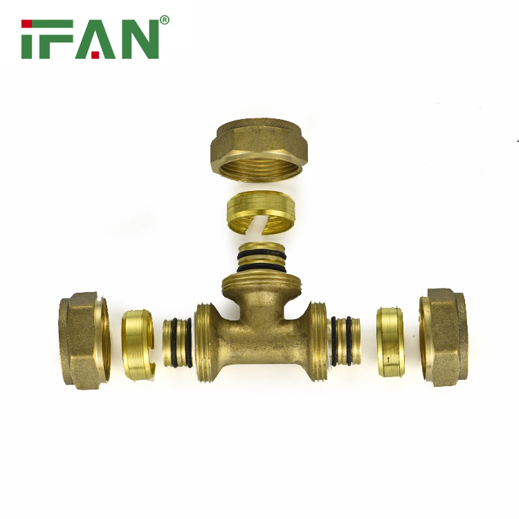 Ifan Brass Color Pex Pipe Fittings Brass Tee for Floor Heating