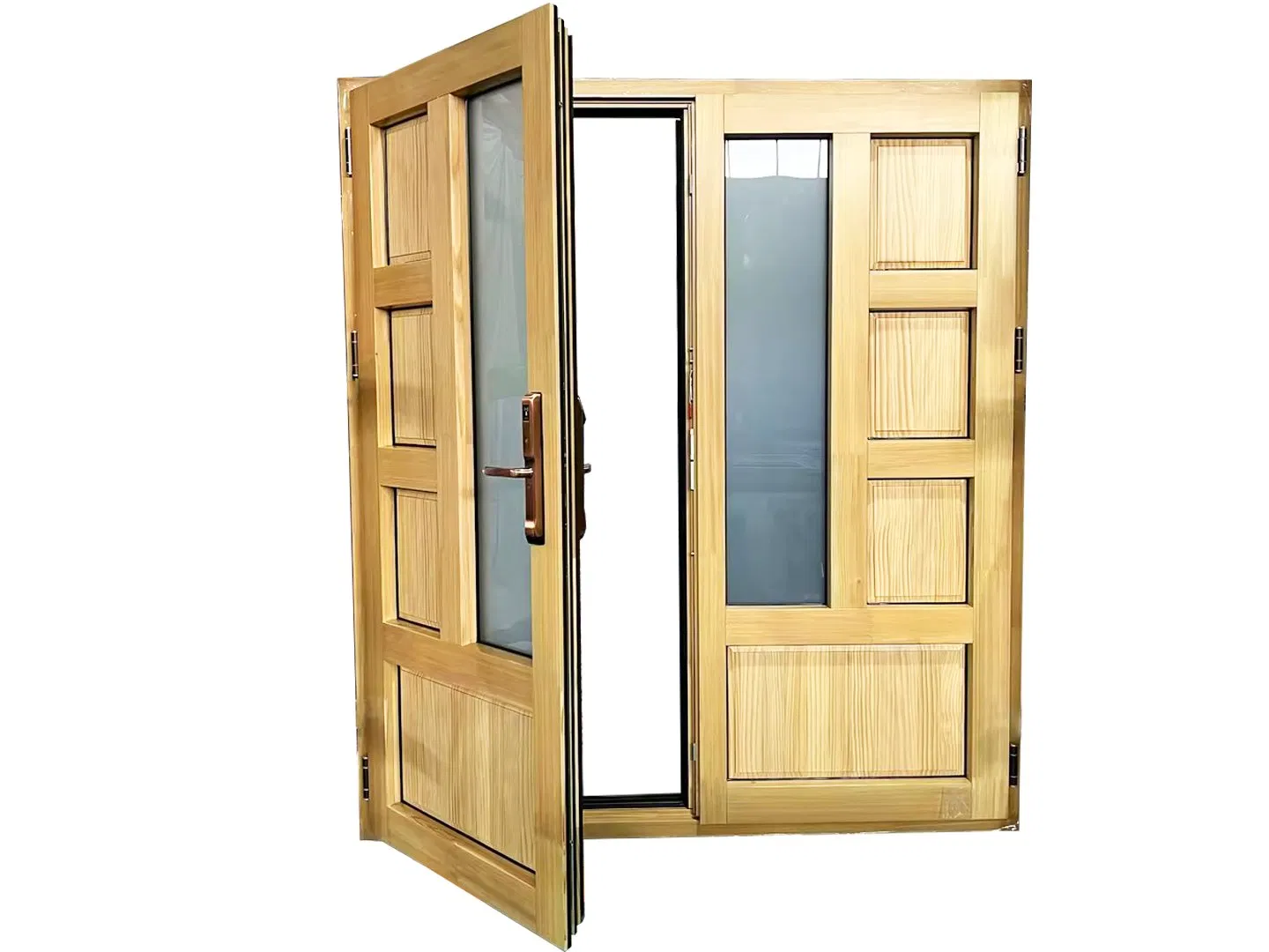 Heavy-Duty Aluminum Clad Wood Double Swing Doors with Composite Core & Clear Glass
