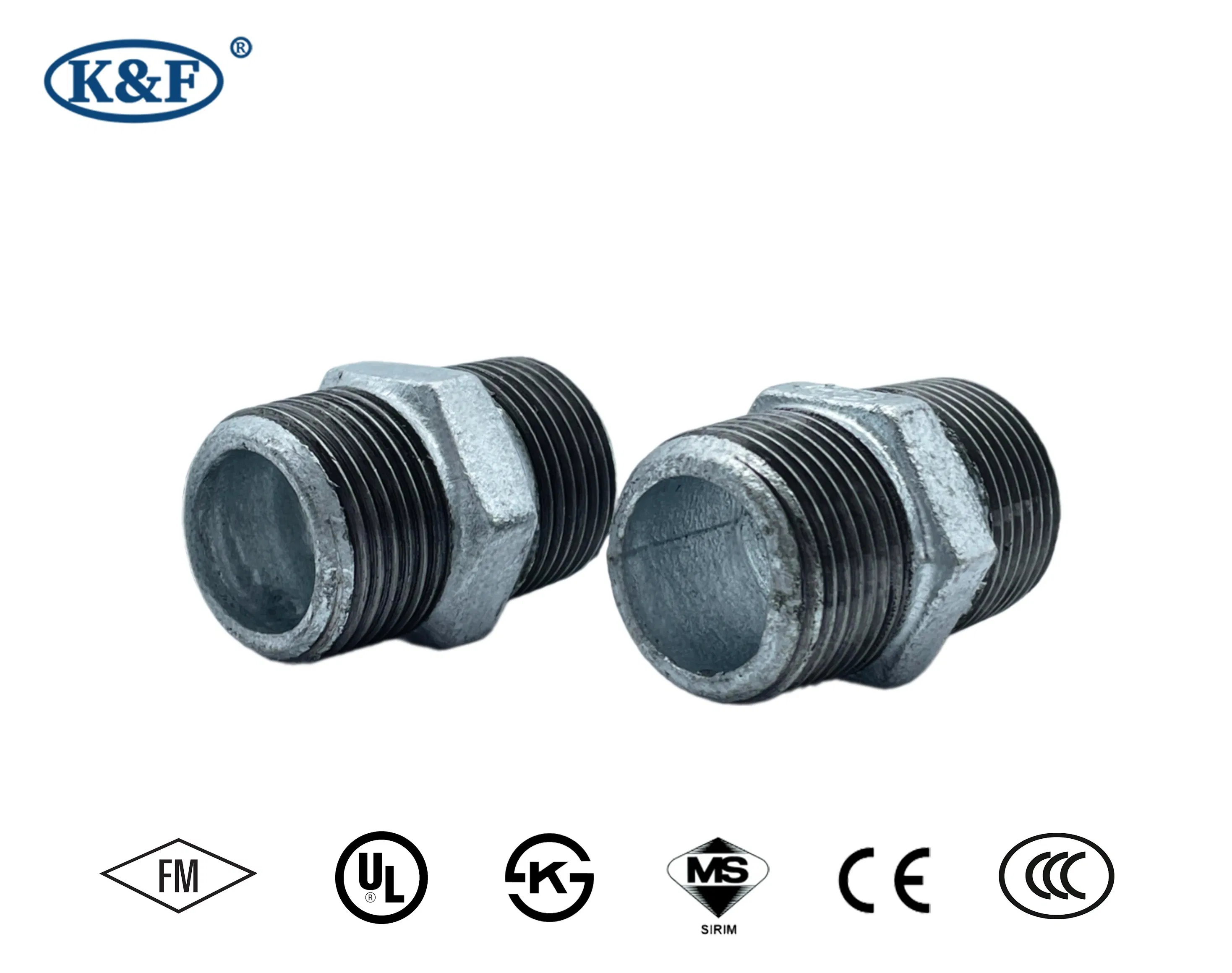 Kanaifu ASME Black Malleable Iron Thread Gi Galvanized Pipe Fitting Nipple for Water/Gas/Oil