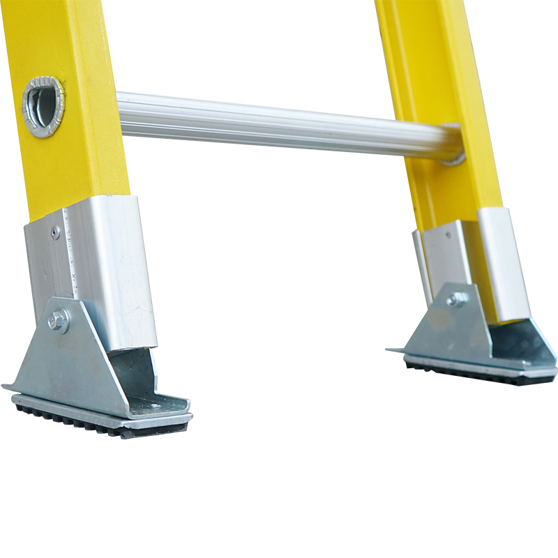 14FT Industrial One Section Fiberglass D-Rung Straight Step Ladder with Adjustable Shoes