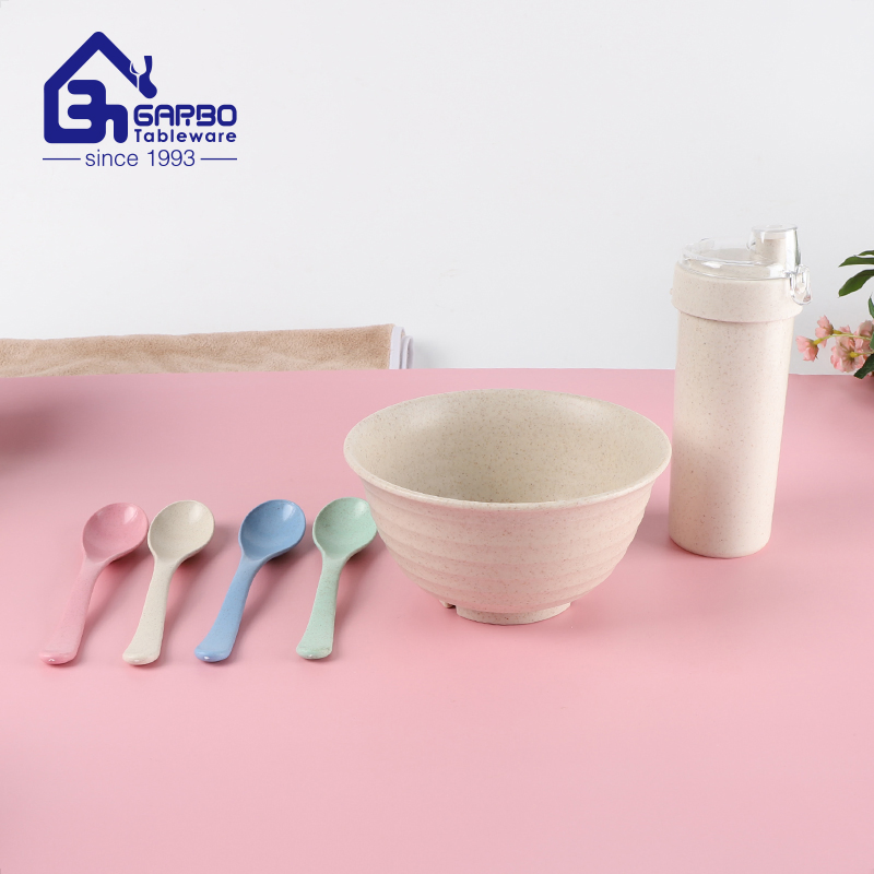 Wholesale Home Using Multi-Colored Plastic Tableware 5PCS Wheat Straw Dinner Set