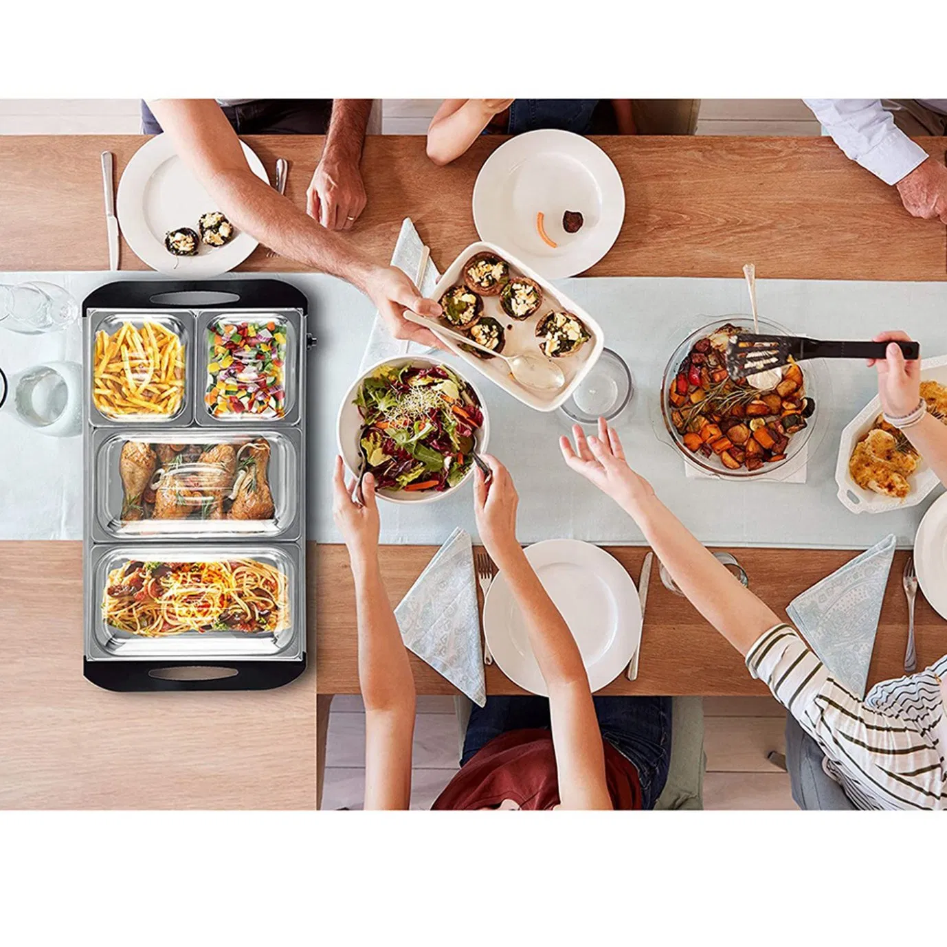 Stainless Steel Buffet Warming Stove, Electric Heating Buffet Stove, Visible Flip-Top Cover, Hotel Buffet Breakfast Set