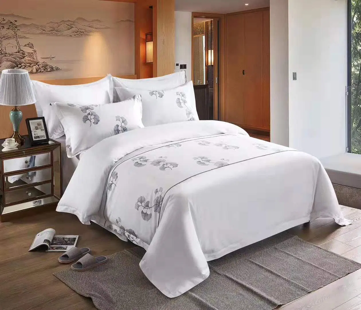 Twin Size Luxury Embroidery Bedding Sheet 100% Cotton Duvet Cover Set Hotel Linen 10