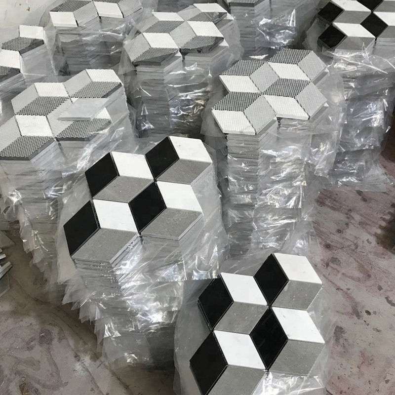 3D Rhombus Shaped Volaka White Marble Mosaic Tile