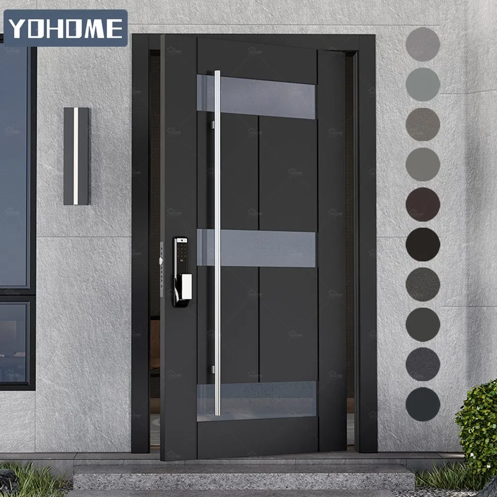 Алюминиевая входная дверь с приватным стеклом в современном стиле