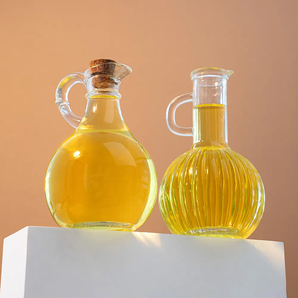 Bulk Cheap Custom Printed Empty Glass Cooking Oil Dispenser Bottle 250ml 300ml Round Clear Refillable for Kitchen
