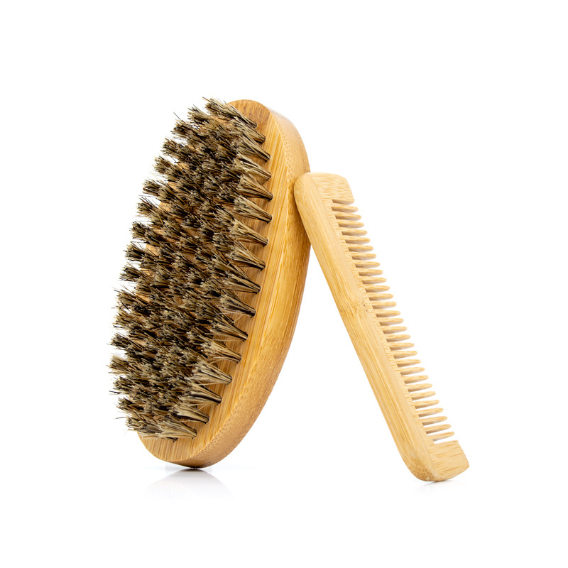 Pure Boar Bristle Beard Brush Set Wood Beard Comb Kit Facial Hair Brush for Men