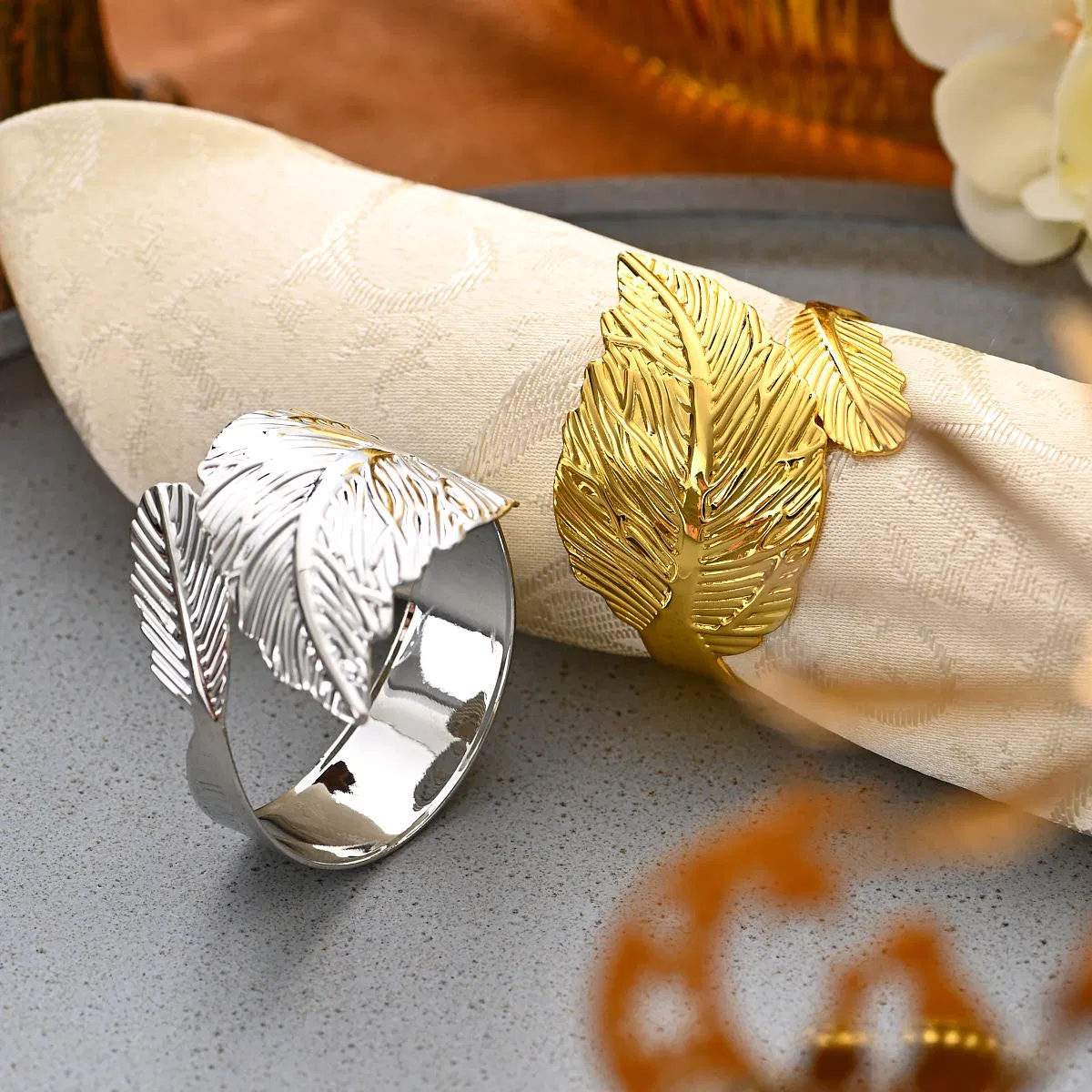 Leaf Metal Electroplated Napkin Ring Gold Napkin Buckle Table Decorations