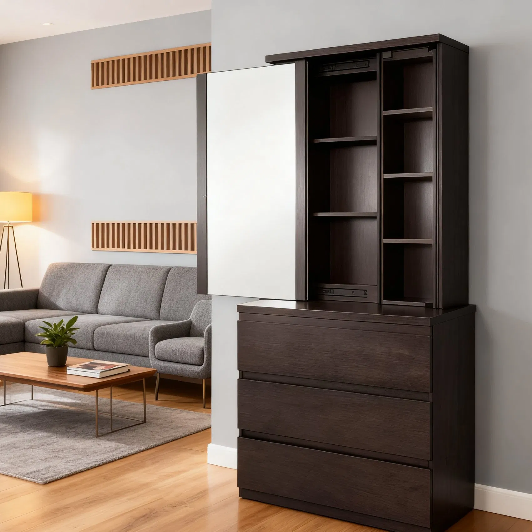 Minimalist Style High-Quality Solid Color Wooden Full-Length Mirror