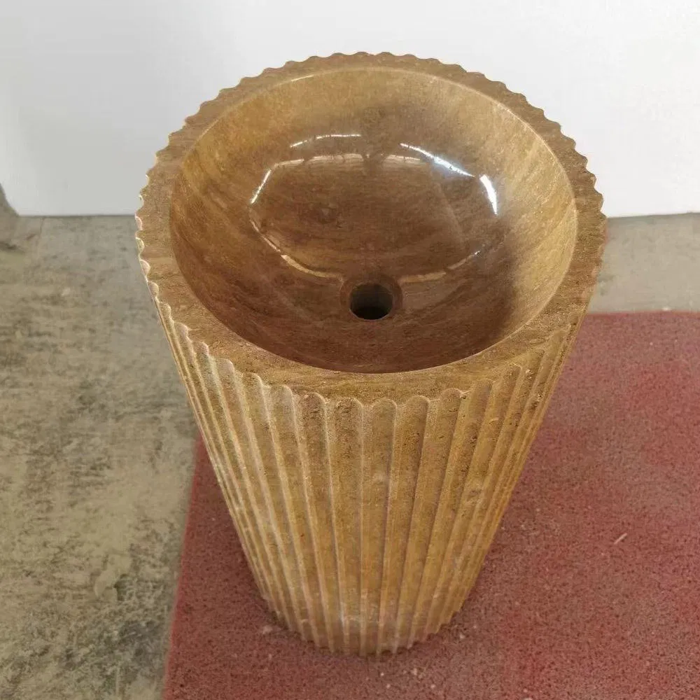 Modern Stone Sink Hotel Apartment Bathroom Fluted Marble Sink Decoration Pedestal Basin Natural Stone Bathroom Sink