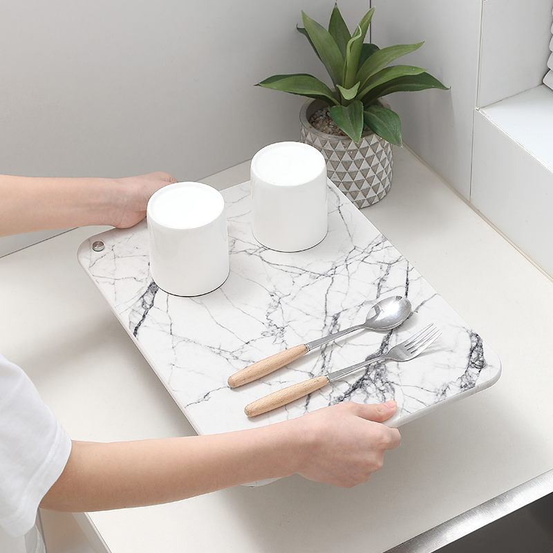 Marble Design Bowl Dish Cup Knife Fork Quickly Absorption Drying Diatomite Stone Home Mat Placemat