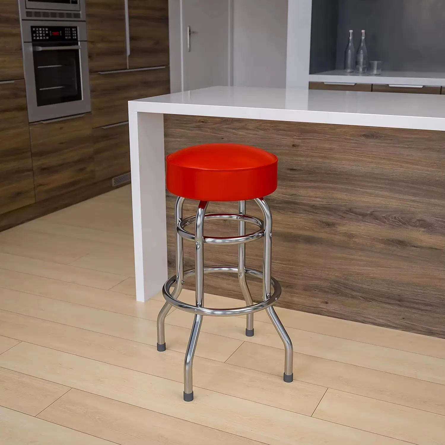 Swivel Bar Stool Double Ring Chrome Backless Barstool