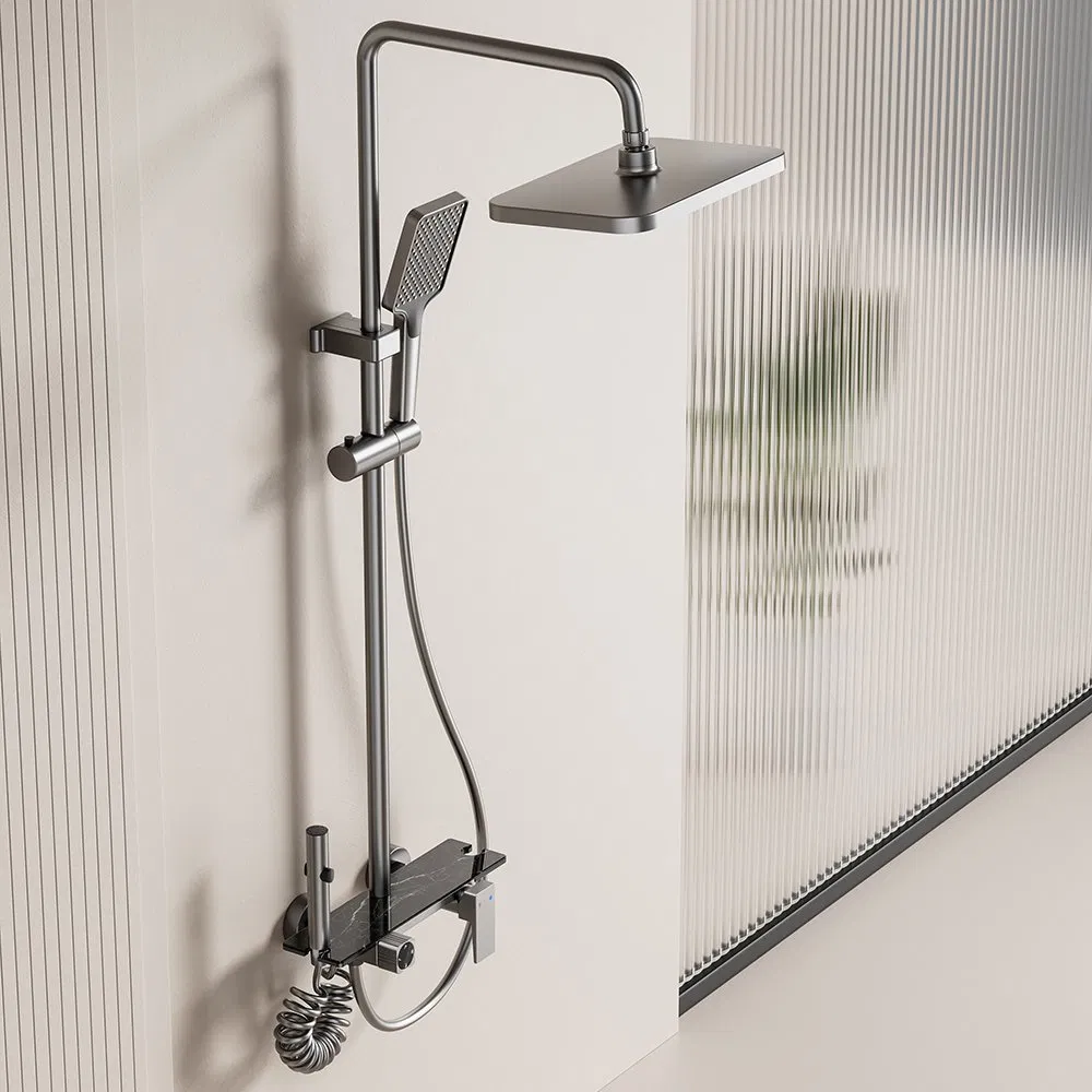 Aluminum Shower Set, Digital Display Light and 4-Function Rainfal