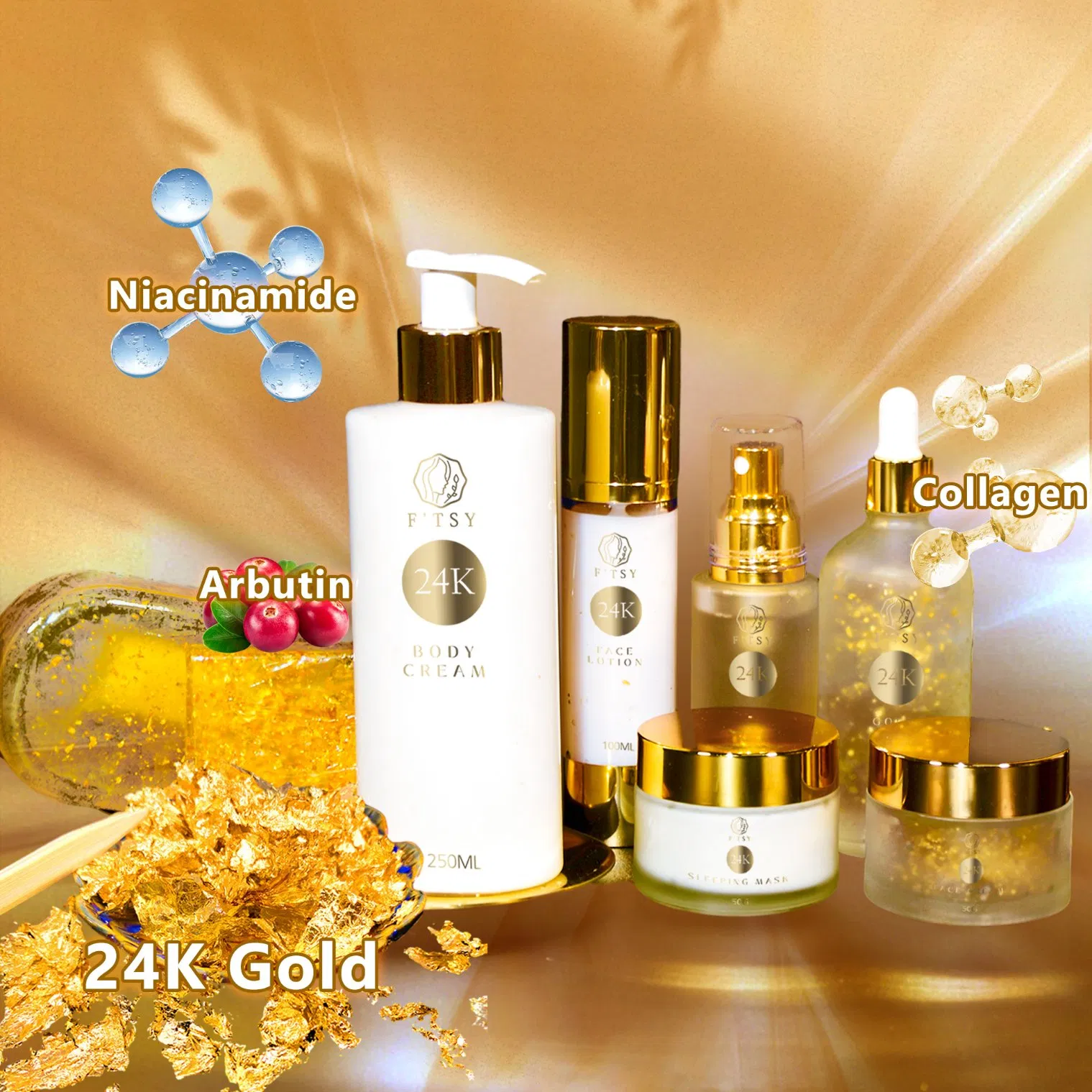 Natural Anti-Aging Reduces Fine Lines 24K Gold Skin Care Set for Women