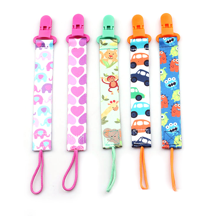 Manufacturer Wholesale Custom Logo Cute Plastic Baby Teething Pacifier Holder Clips Chain Plush Metal Silver Cotton Braided Animal Bandana Toy Pacifier Lanyard