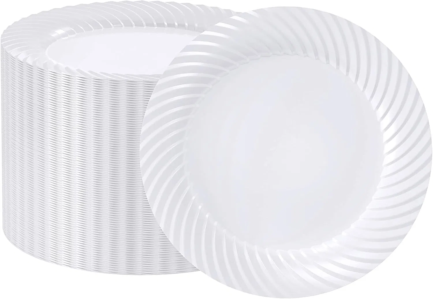 10 Inch White Plastic Plates with Threaded Rim Disposable Heavy Duty Dinner Plates, Premium Hard Plastic for Weddings, Parties and Events