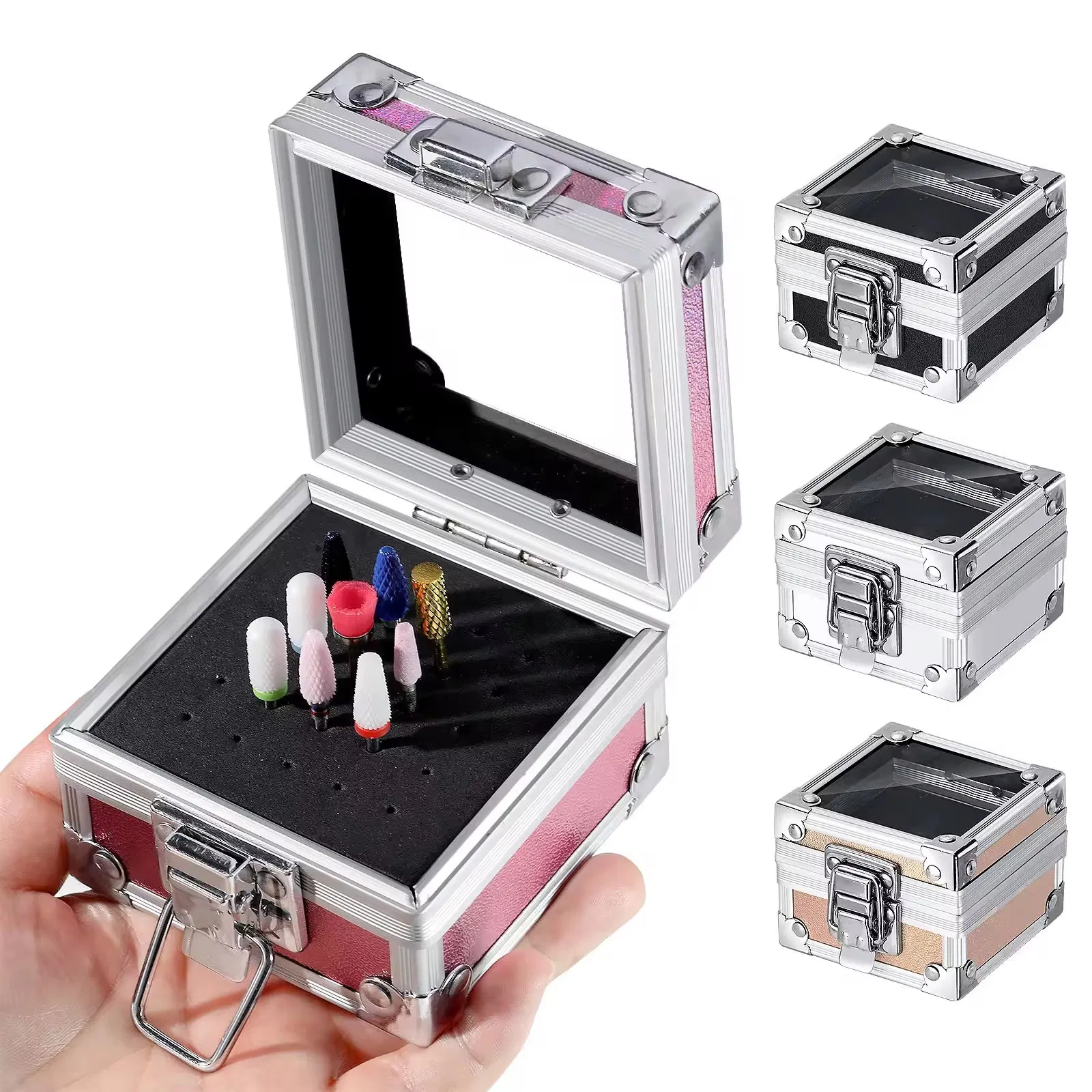 25 Slots Aluminum Nail Art Grinding Head Bit Holder Displaying Storage Box