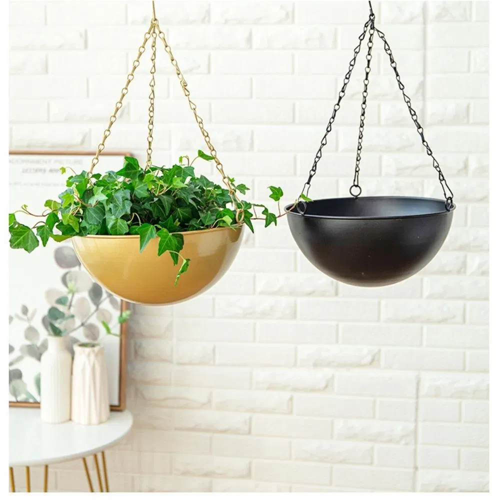 Hanging Planter Flower Pot Golden Hanger Iron Flower Storage Container Lawn House Plant Pot Wyz19939