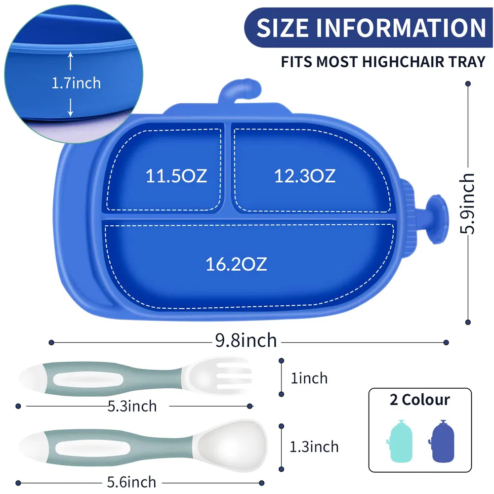 Customized Cute Submarine Shape Silicone Dining Plate Essential Kitchen Utensils for Babies
